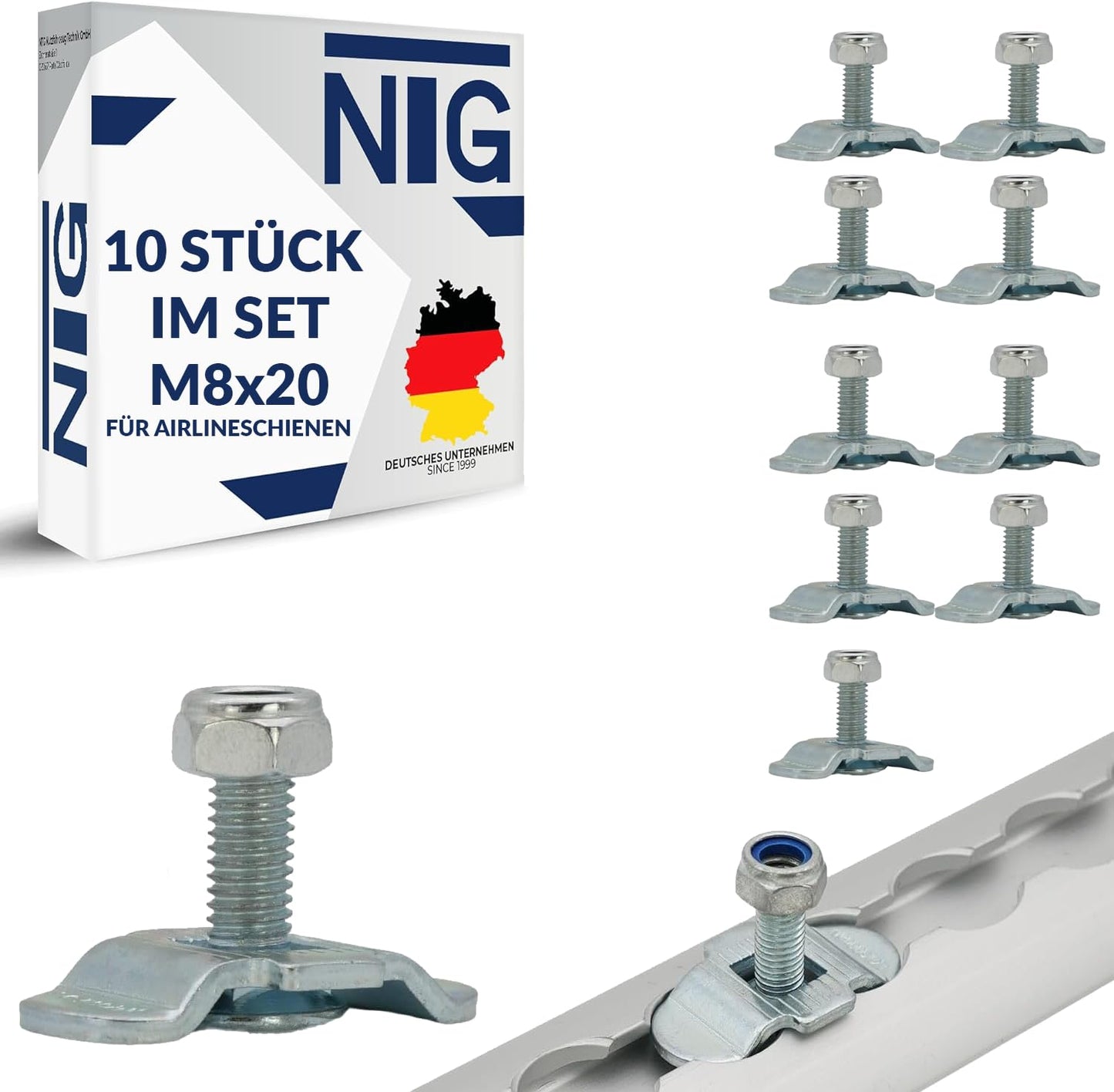 10 pieces of screw fittings for airline rail M8x20 500 daN end fitting end fitting single