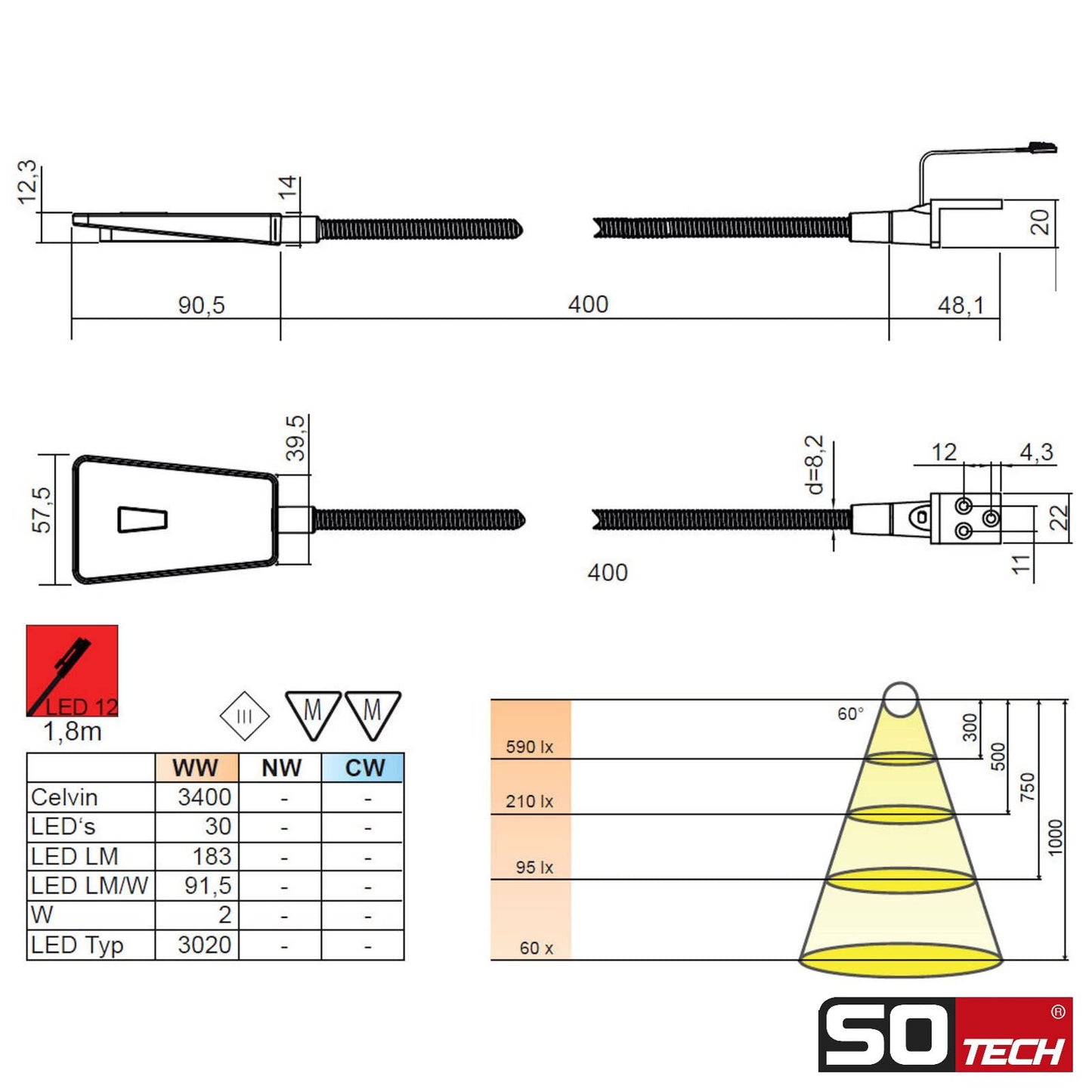 2 x SO-TECH LED bed light Luminoso Black incl. 1 x power supply