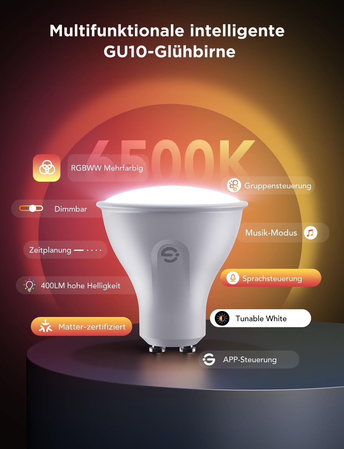 Govee GU10 LED RGBWW Bulb, Smart Bulb Works with Matter, Alexa, Google Home, 400LM Wi-Fi LED Lamp Dimmable Color Changing, 56 Scenes, Smart Bulb GU10 Music Sync 4 Pack.