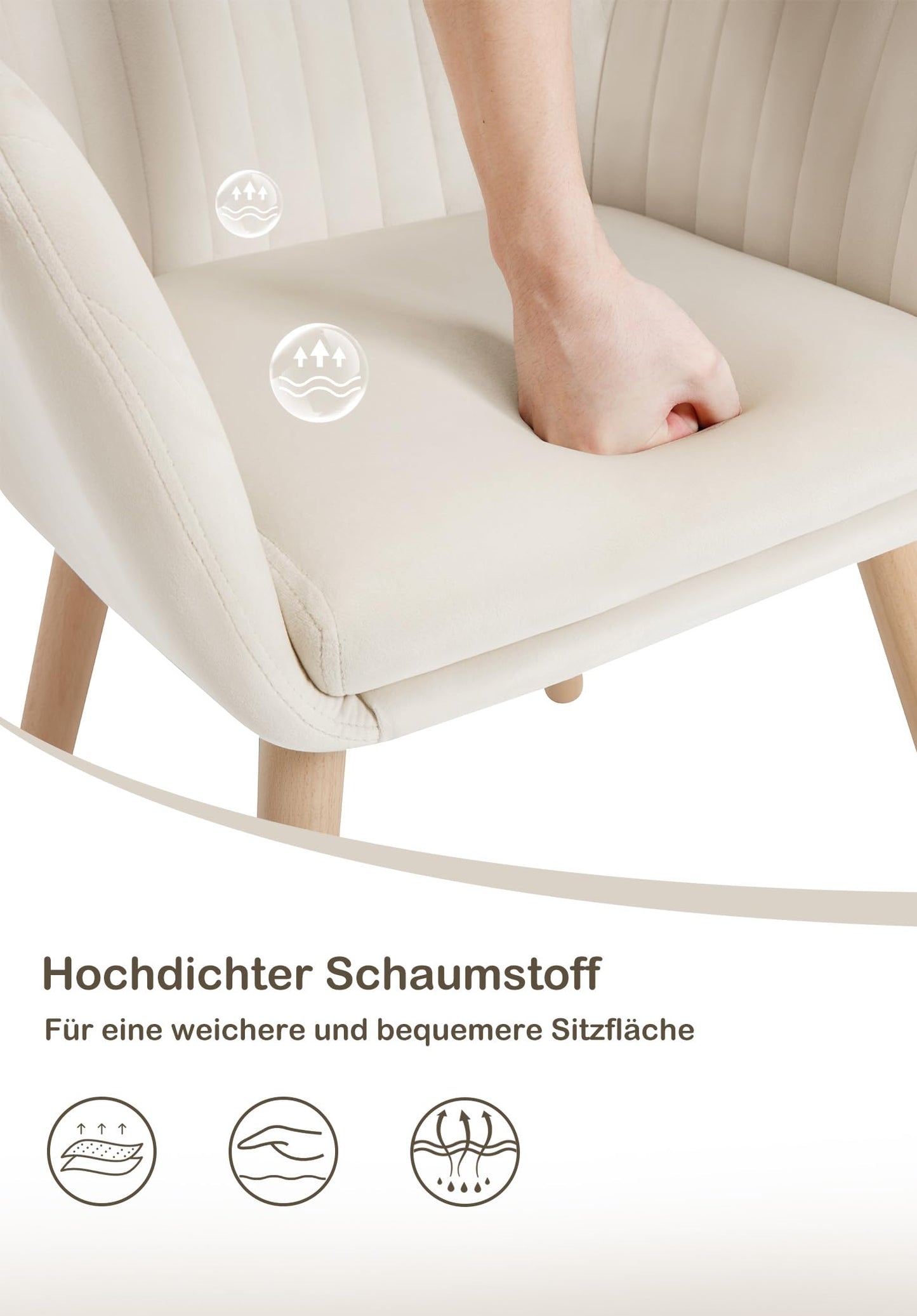 WOLTU dining chairs set of 4 kitchen chair living room chair upholstered chair design chair with armrest velvet solid wood cream white BH95cm-4