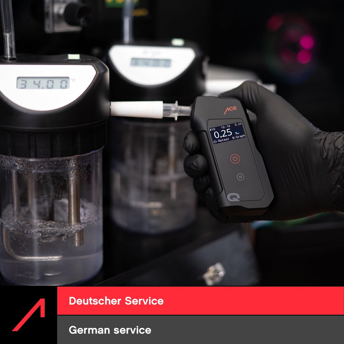 ACE Q Alcohol Tester - Breathalyzer with memory and OLED display - police-calibrated accuracy - Alcohol tester for car and parties.