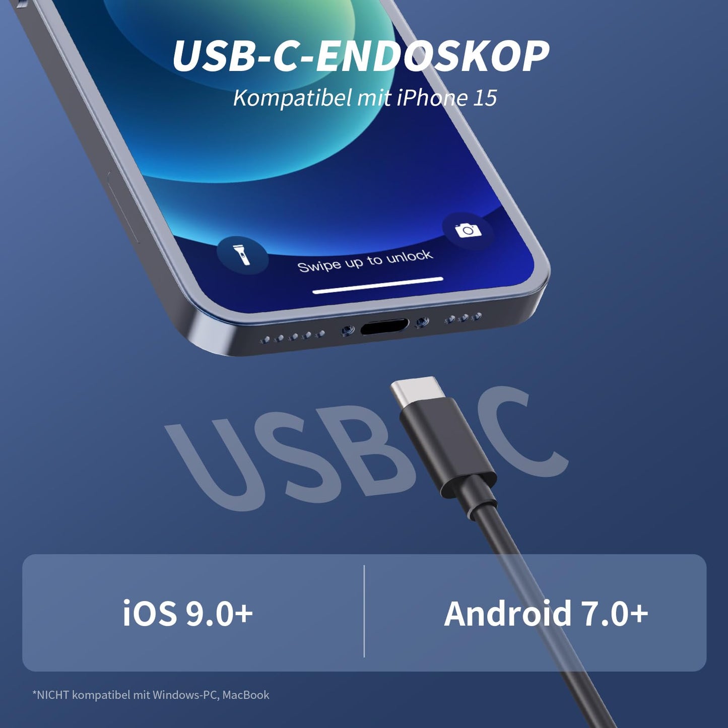 Endoscope camera with light, Aopick 1920 HD Endoscope Camera for phone with 8 LED light, No WiFi Required Inspection Camera IP67 Waterproof Drain Camera for Android & iPhone, Samsung (16.4 ft/5m)