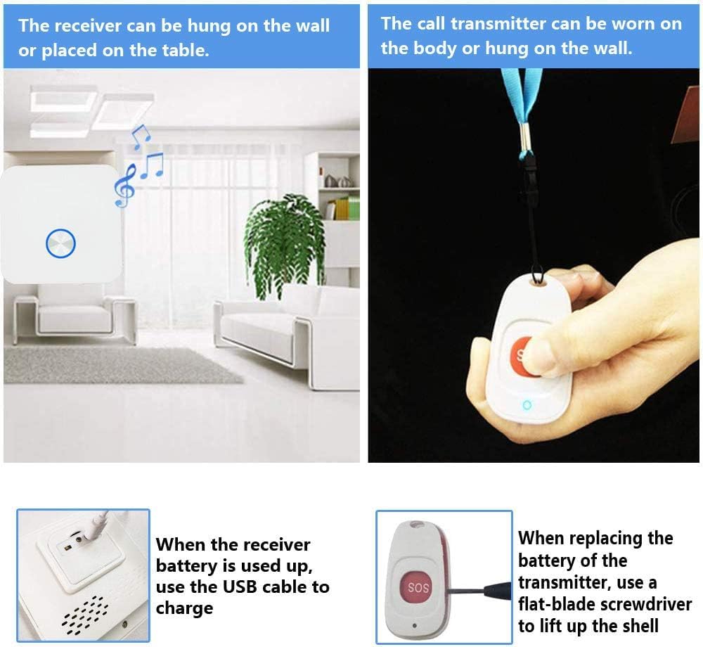 ALEENFOON Home Wireless Mobile Alarm Emergency Call Button Home Alert Panic Alarm Rechargeable Wireless Alarm for Elderly Children Disabled Pregnant (1 to 2)