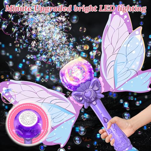 Bombble Fairy Bubble Wand, Electronic Bubble Machine Kids Wand 5000+ Bubbles/Min with Bubble Solution/LED, Bubble Toy Birthday Gift for Girls & Boys 345678