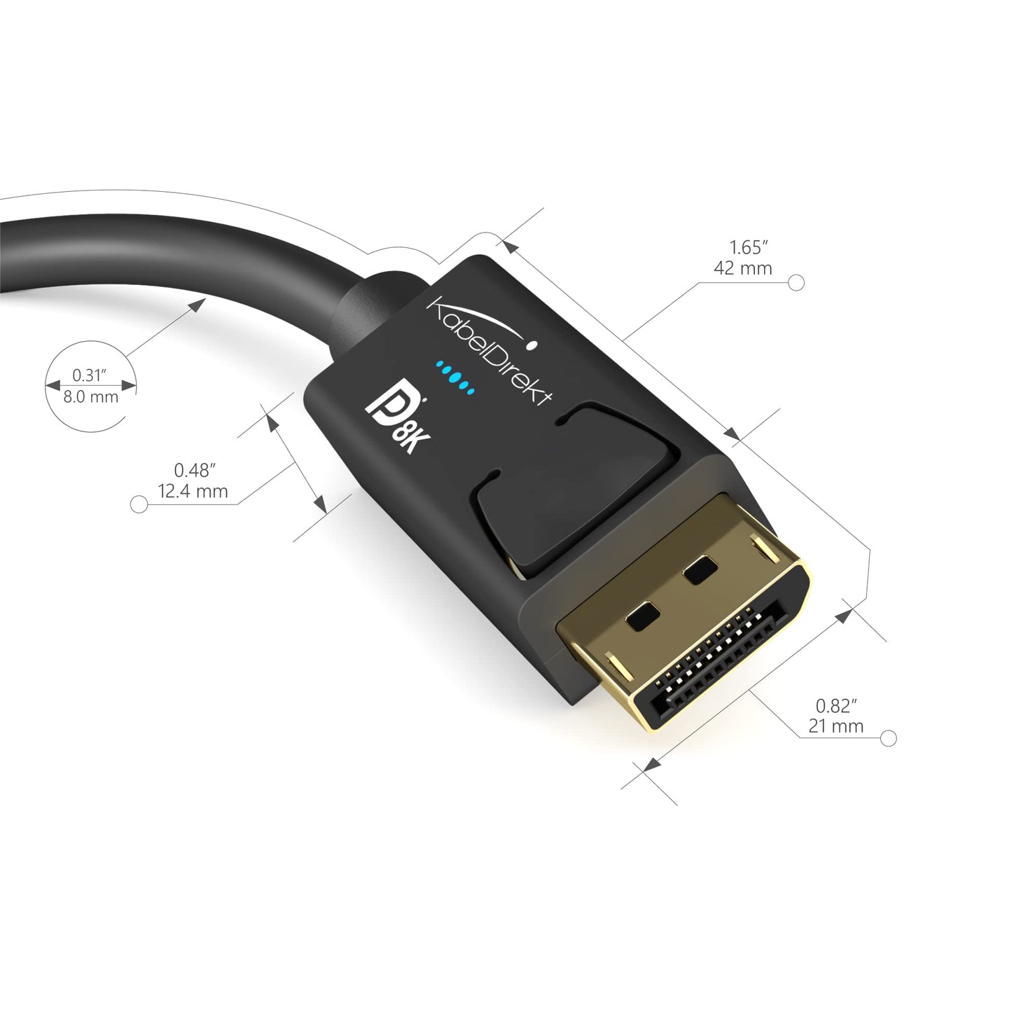 KabelDirekt - 8K DisplayPort Cable & DP Cable, with special A.I.S. shielding & official VESA certification - 2m (for DP 1.4 Gaming PC/Laptop/Graphics Card/Monitor with 4K@120Hz, 144Hz/165Hz/240Hz).