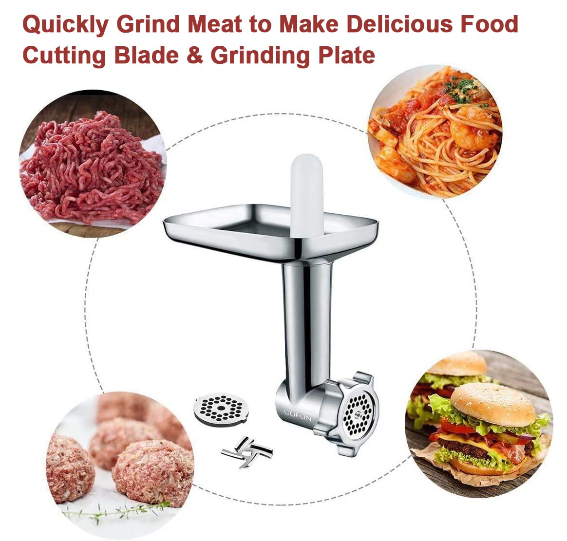 COFUN Meat Grinder Attachment for Kitchenaid, Meat Grinder with 4 Grinding Plates, 3 Sausage Stuffers for Kitchenaid, Meat Grinder Attachment for Kitchenaid Metal Grinder