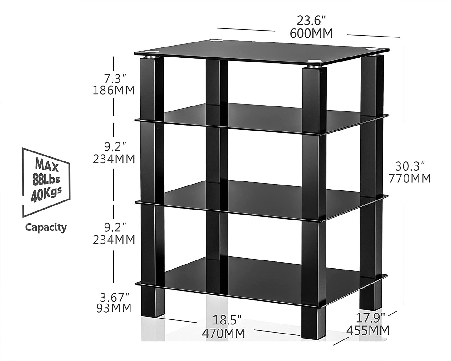 FITUEYES TV stand HiFi shelf Audio cabinet Glass and Aluminum 600x455x770mm
