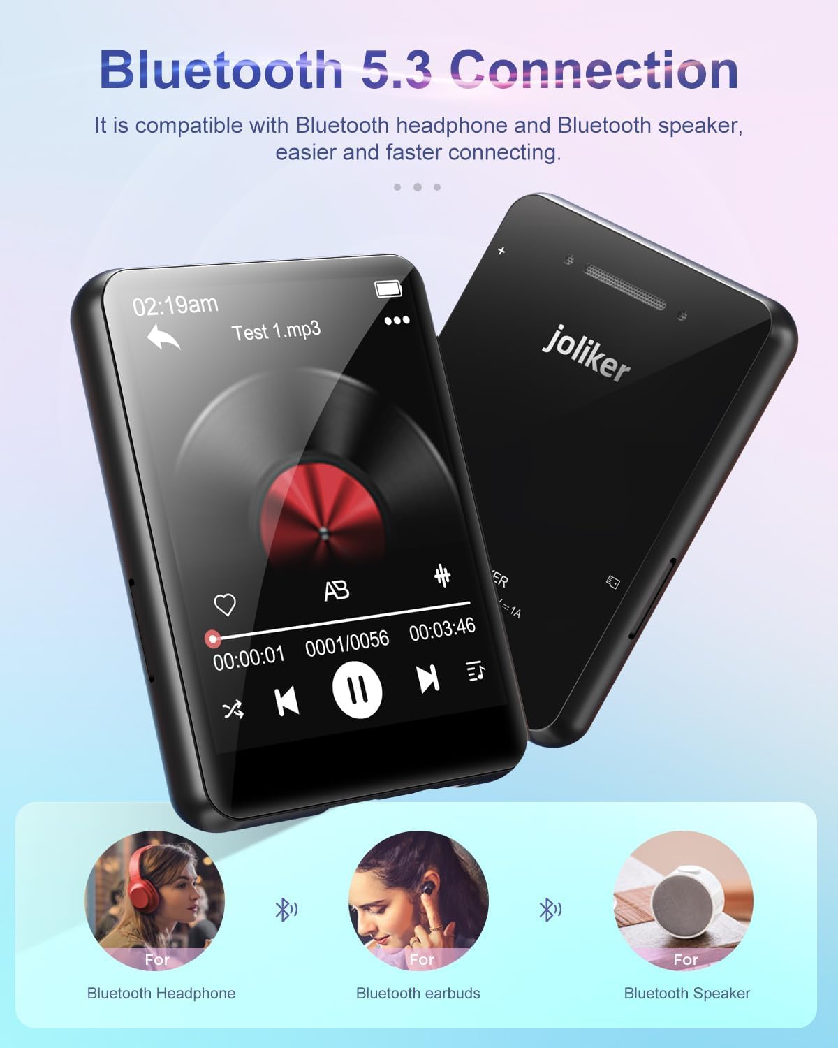 64GB MP3 player Bluetooth 5.3, HiFi lossless sound music player with speaker, voice recorder, FM radio, 2.4 inch full touch screen metal body MP3, supports up to 128GB.