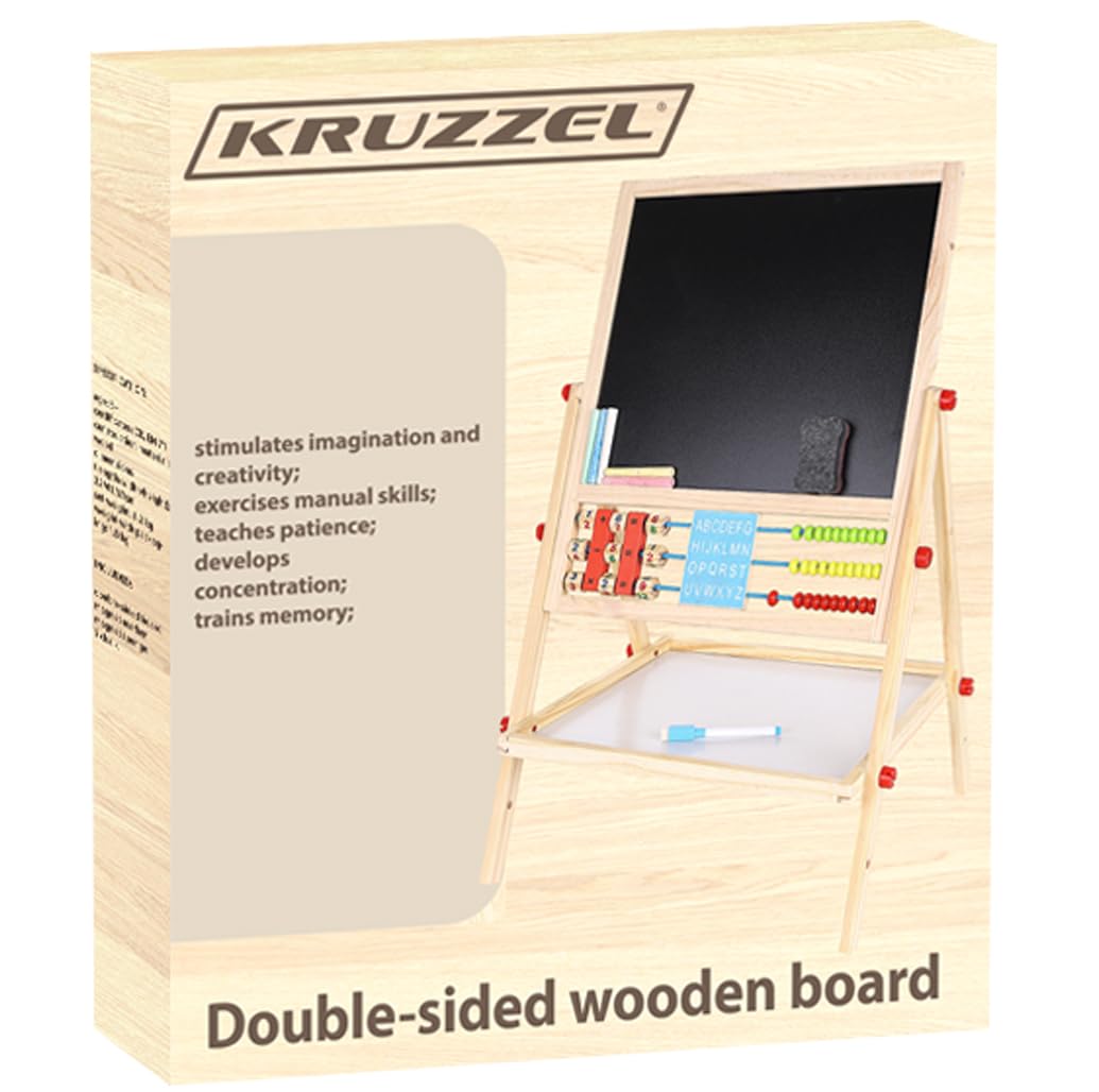 Kruzzel Folding Kids Easel Double Sided Chalkboard Whiteboard with Accessories Wood 22472, Multicolor