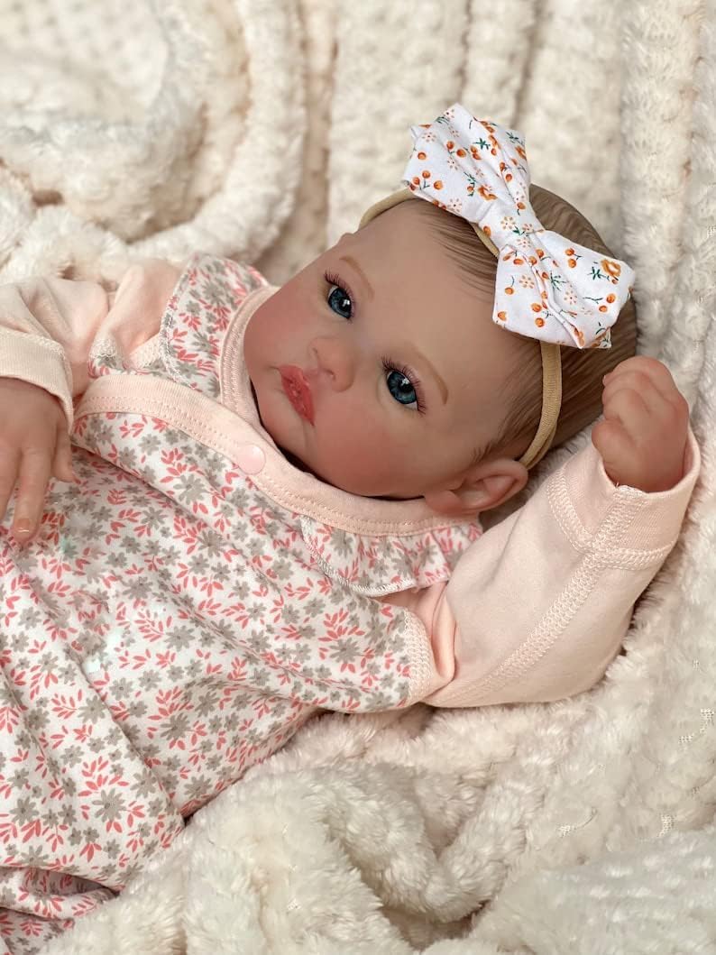 Anano Reborn Baby Silicone Lifelike 48cm Full Body Silicone Soft Newborn Reborn Baby Doll Meadow, Washable Poseable Realistic Baby Girl Doll (Blue Eyes)