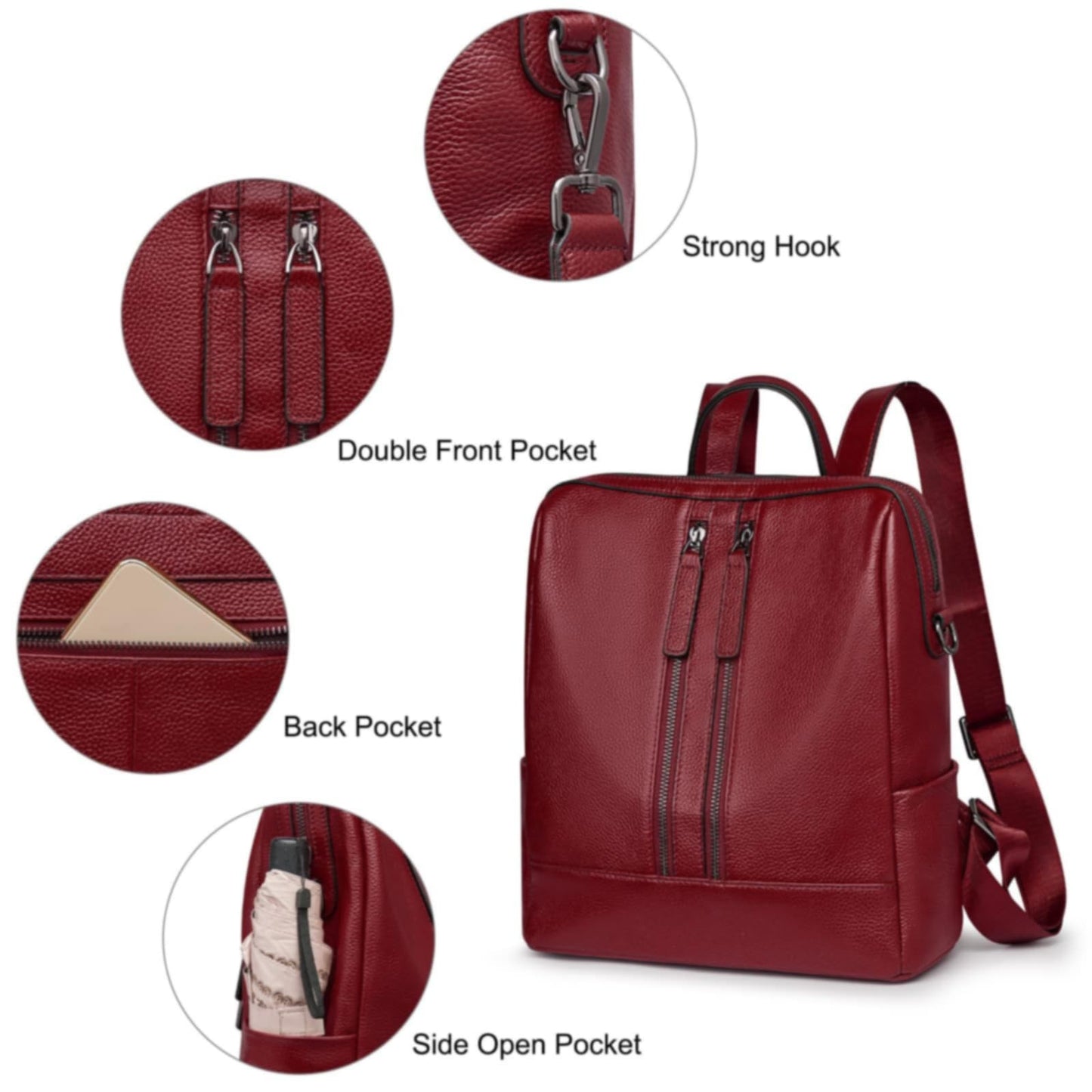S-ZONE Women's 3-Way Backpack 2 in 1 Handbag as Leather Backpack Lightweight Soft Genuine Leather Small Casual Stylish Travel Backpack School Bag Backpack Daypack School Bag School Backpacks