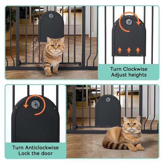 COMOMY Baby Safety Gate, Stair Gate No Drill, fits 75-123cm, Auto Close, One-Hand Operation, Double Lock, Anti-Pinch Pivot Design, Black