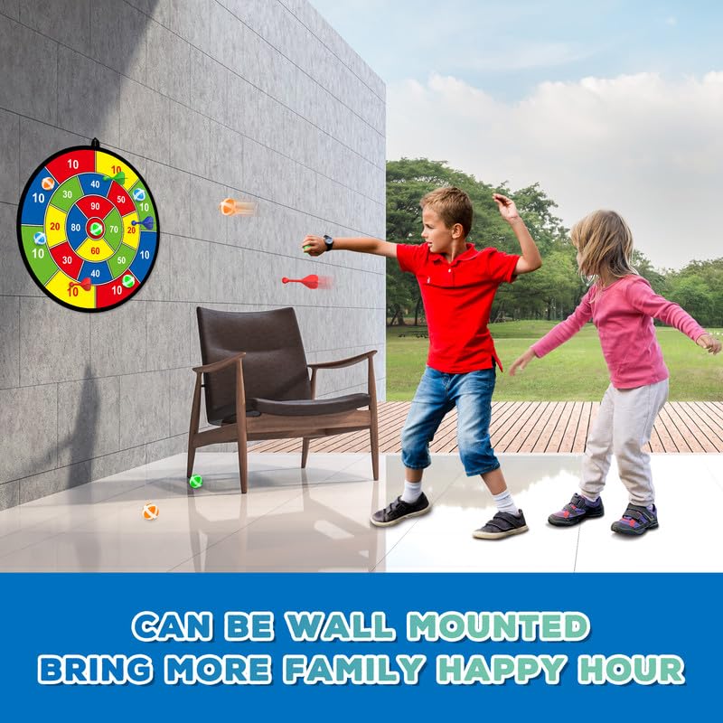 29" Double-sided Dart Board Set for Kids Game with 12 sticky balls, 6 darts, throwing game, indoor/outdoor sports fun party game, toy, birthday gifts for 3 4 5 6 7 8 9-12 year old boys girls