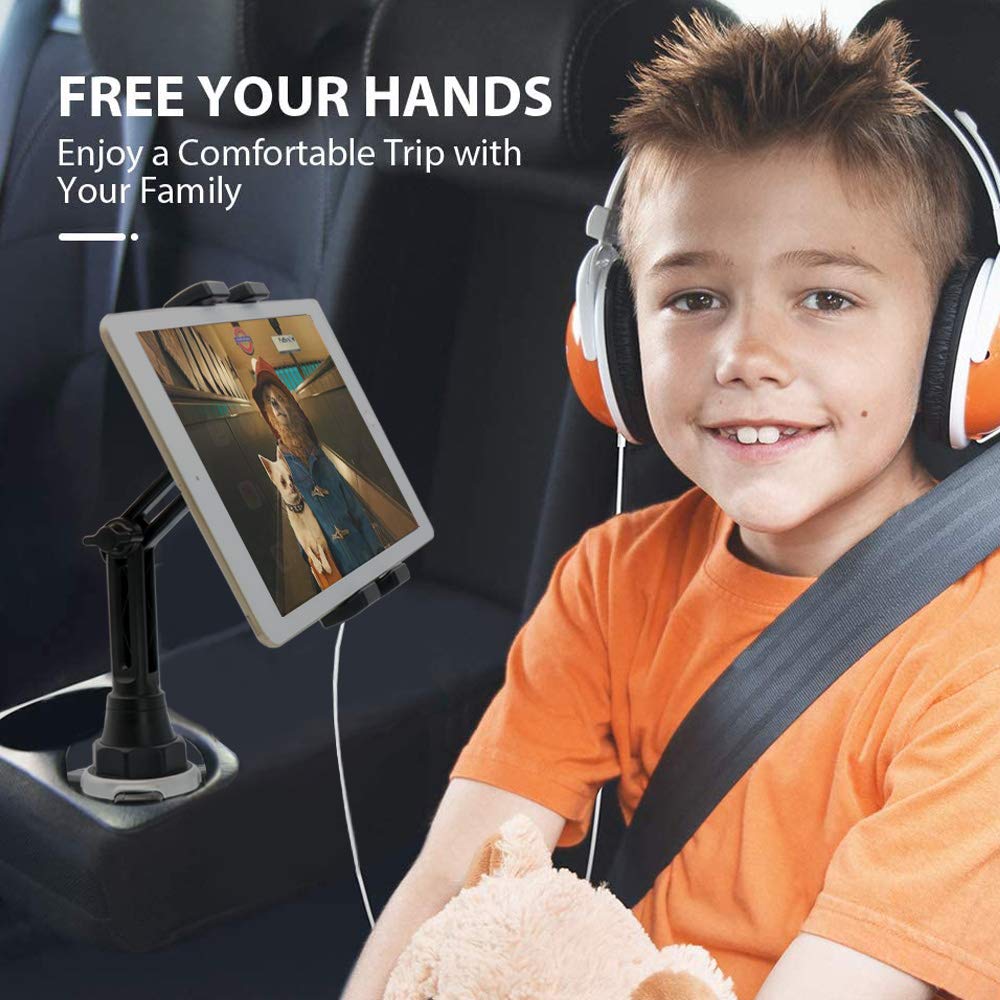 Car drink holder tablet mount, woleyi car truck cup holder tablet phone holder with adjustable arm for iPad Pro 9.7, 11, 12.9 Air Mini, Samsung Tabs, iPhone, more 4-13" phones and tablets.