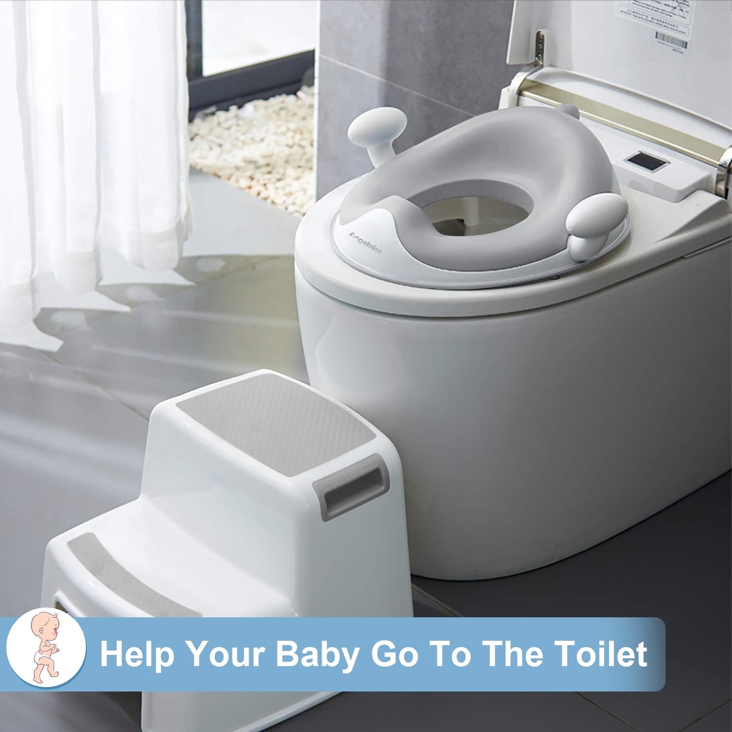 Angelbliss Kids Toilet Seat, Baby Potty Training Toilet Trainer, Children's Toilet Seat for Boys and Girls, Double Anti-Slip Padding Toilet Topper, with Handle and Splash Guard (gray)