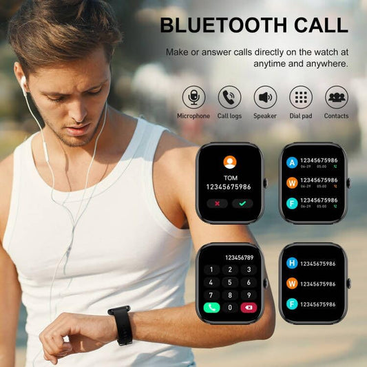 Smartwatch for women men, 1.85 inch touchscreen smart watch with Bluetooth calls, IP68 waterproof fitness tracker with heart rate monitor sleep monitor pedometer, sports watch for iOS Android