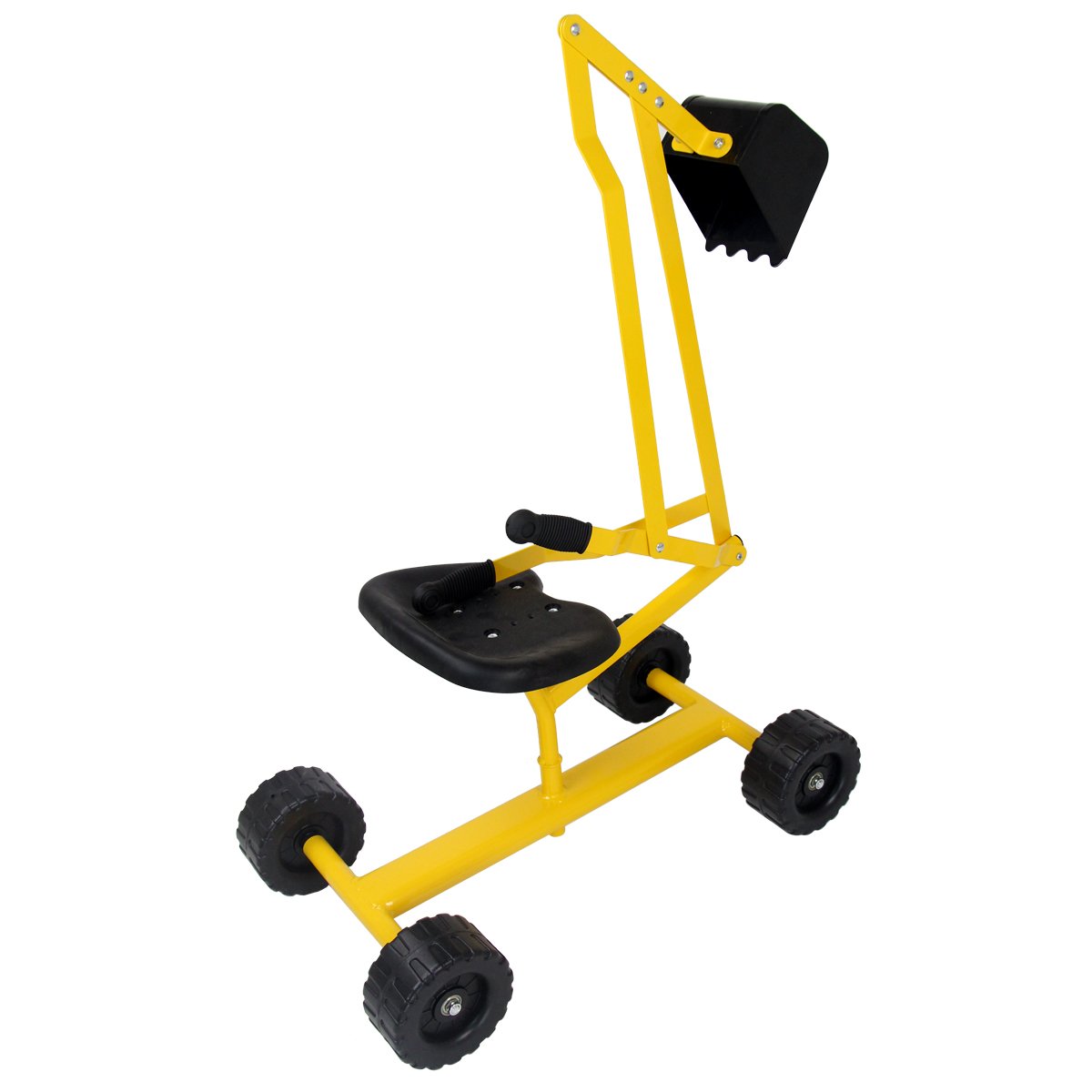 COSTWAY Sit-On Excavator 360° Rotatable, Metal Excavator with Shovel & Wheels, Sandbox Excavator, Ride-On Sand Digger for Kids 3+ Years (Yellow)