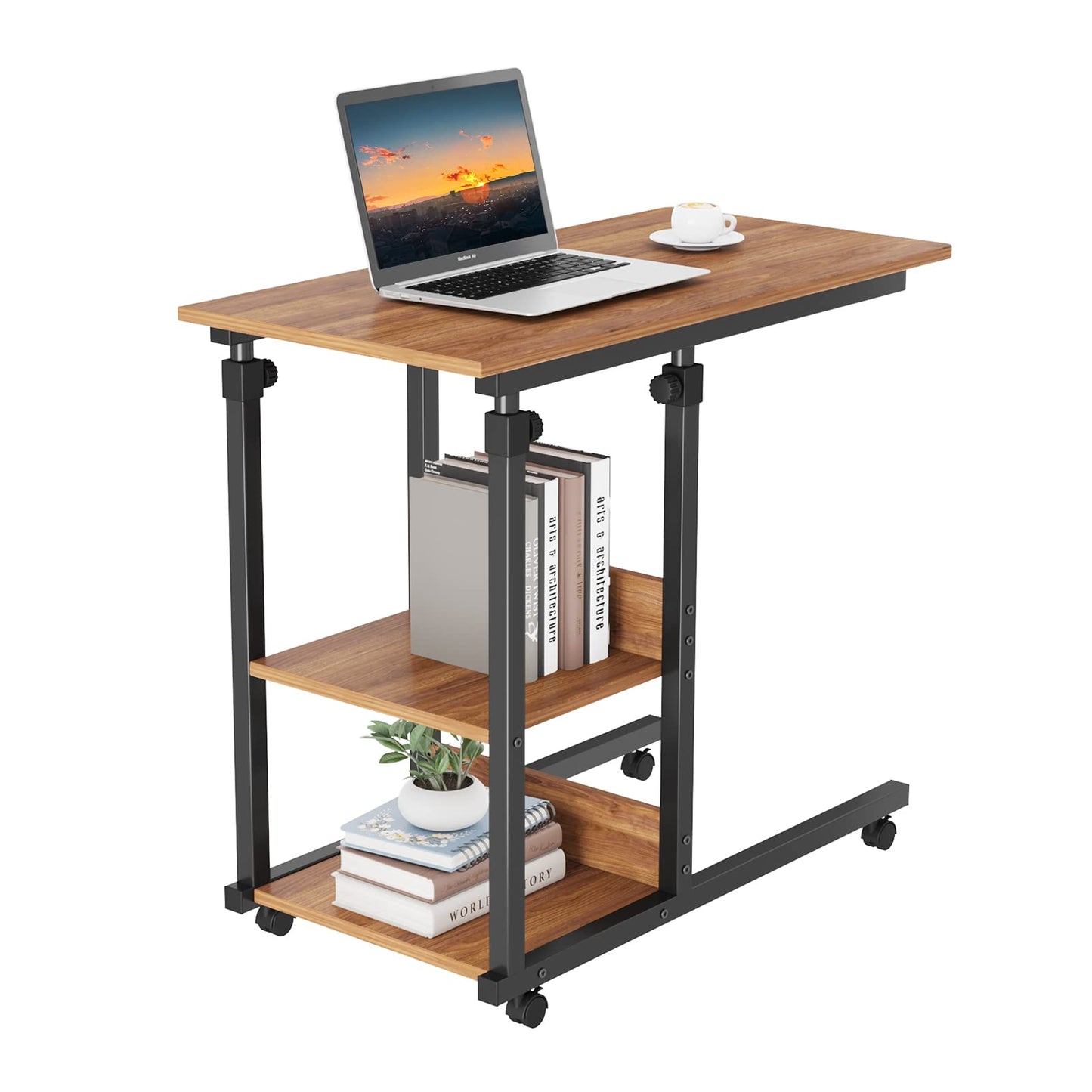 Dripex side table with wheels Adjustable Height Laptop Table Wooden Desk, Sofa Side Table Coffee Table Bedroom, Living Room Dark Brown