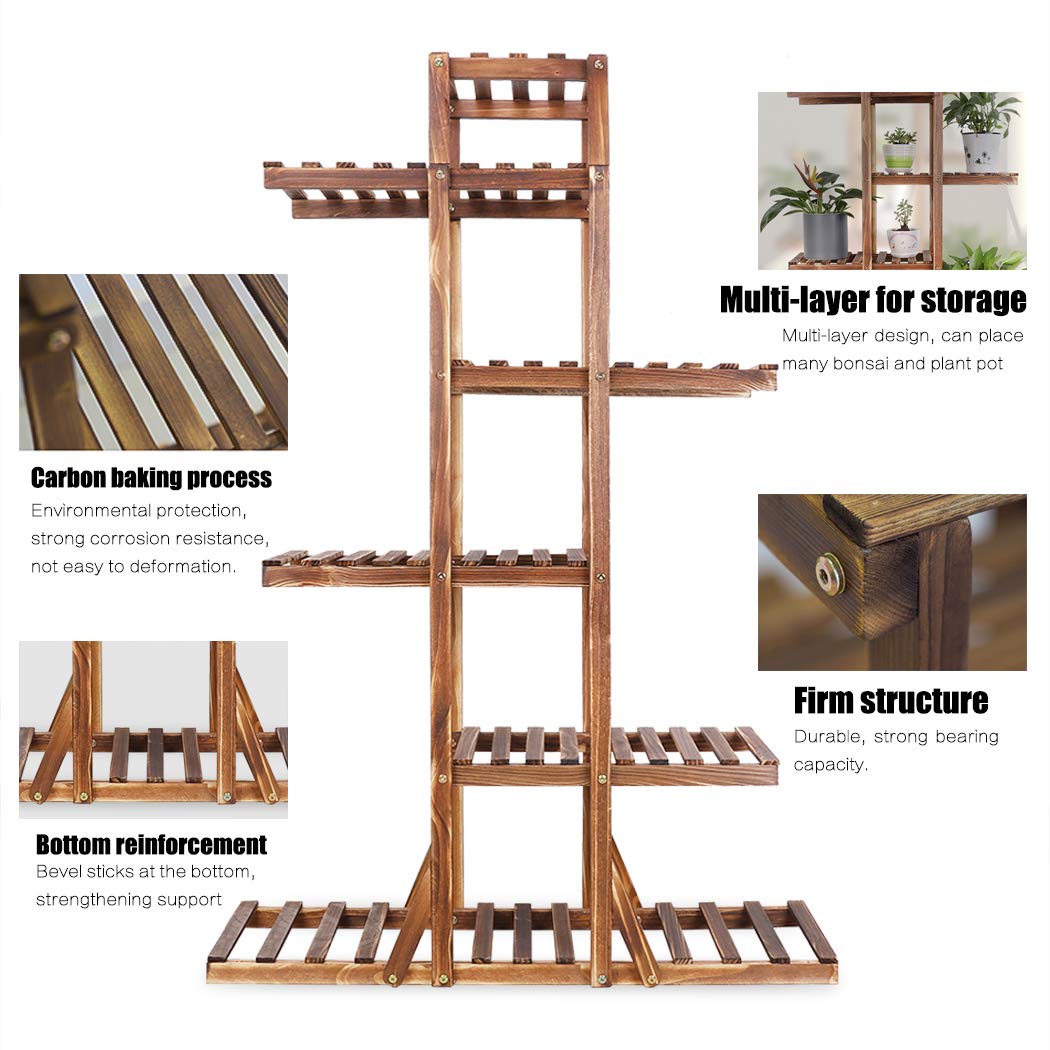 Outdoor flower stand, solid wood flower shelf with 6 levels. Plant ladder multi-storey, 90 x 131 x 25cm.
