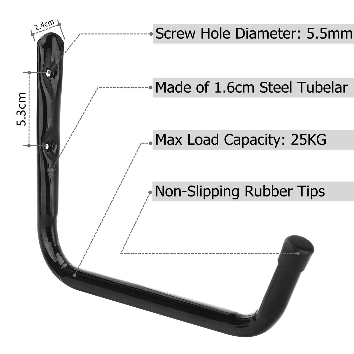 pipabiba 6 Pack Wall Hooks Universal Hooks, 28cm wall hooks garage hooks, Wall Mount Garage Coat Hanger & Organizer for ladder, tools, chair, and hose