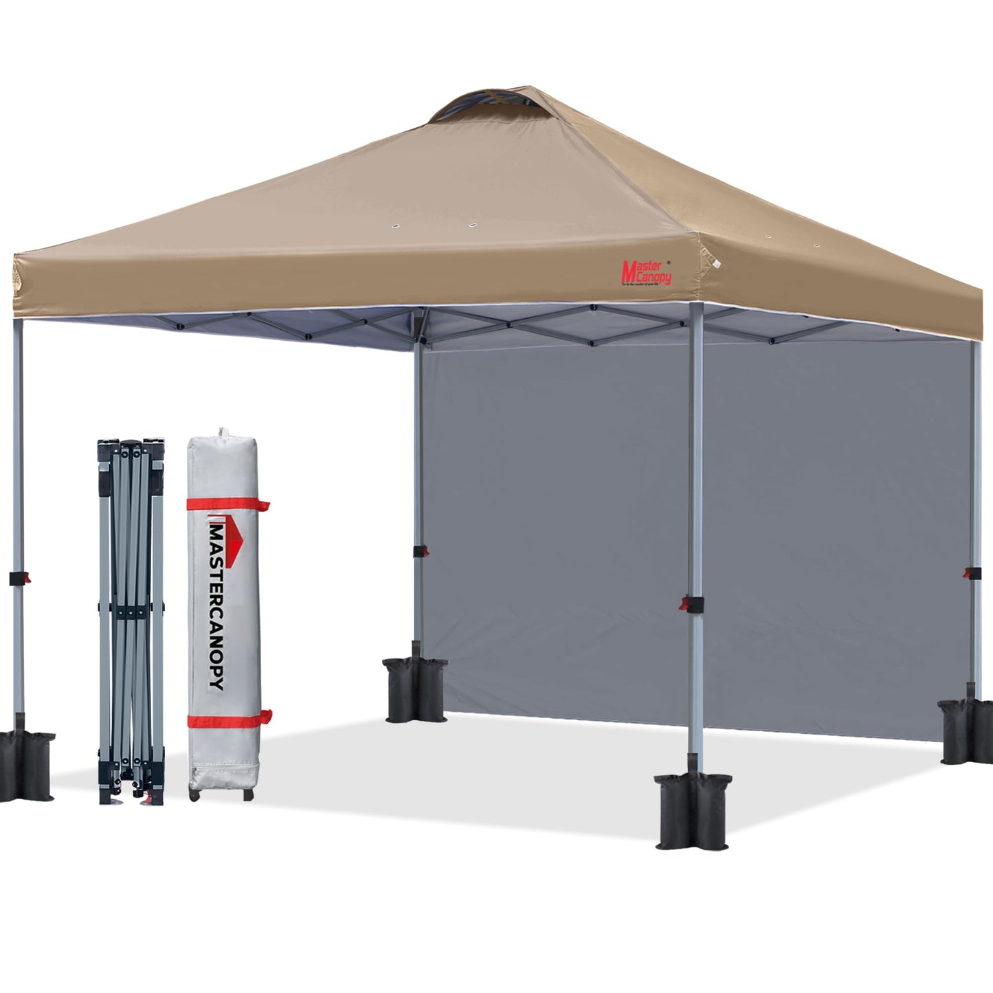 MASTERCANOPY 2.5 x 2.5m Pop-up Canopy Folding Tent with Vent & 1 Sidewall for Market, Garden, Events, Khaki
