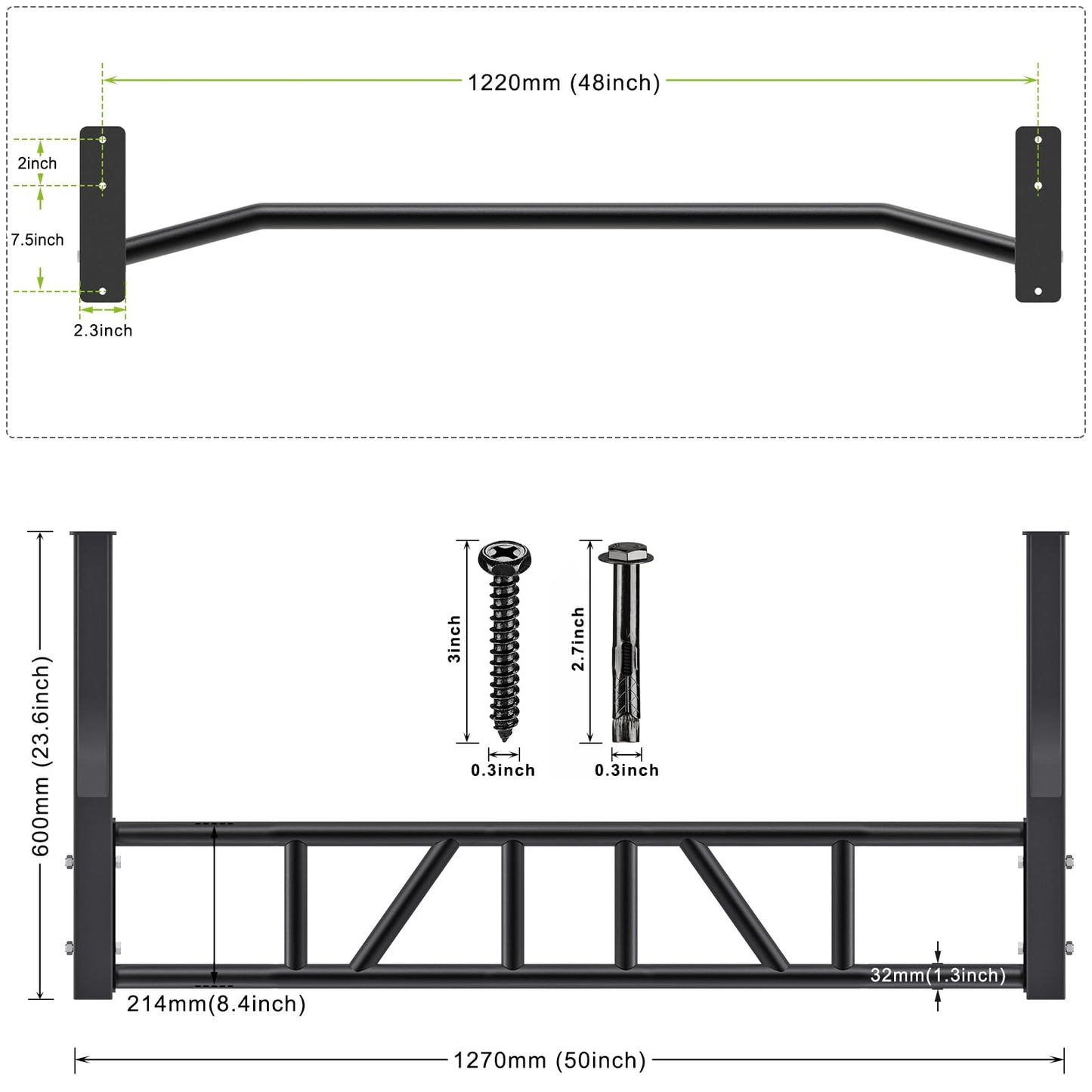 SELEWARE 48'' Wall Mounted High Performance Pull Up Bar, multifunctional pull up bar with cable pulley system for home gym, LAT pulldown training attachments, hanger for heavy bags.