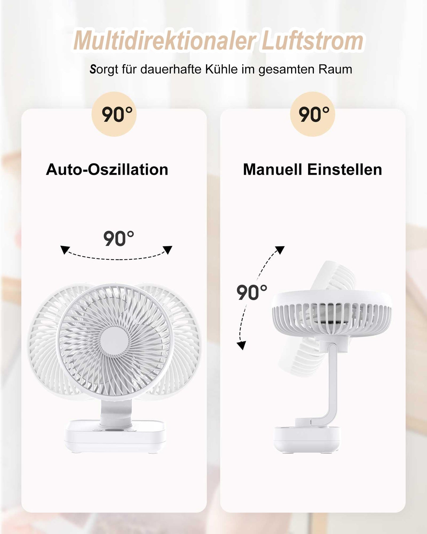 Joneytech Fan Quiet Automatic Oscillating, 4000mAh Battery USB Desk Fan 4 Speeds for Desk, Home, Picnics, and Office - LED Digital Display, 12V Mini Fan.