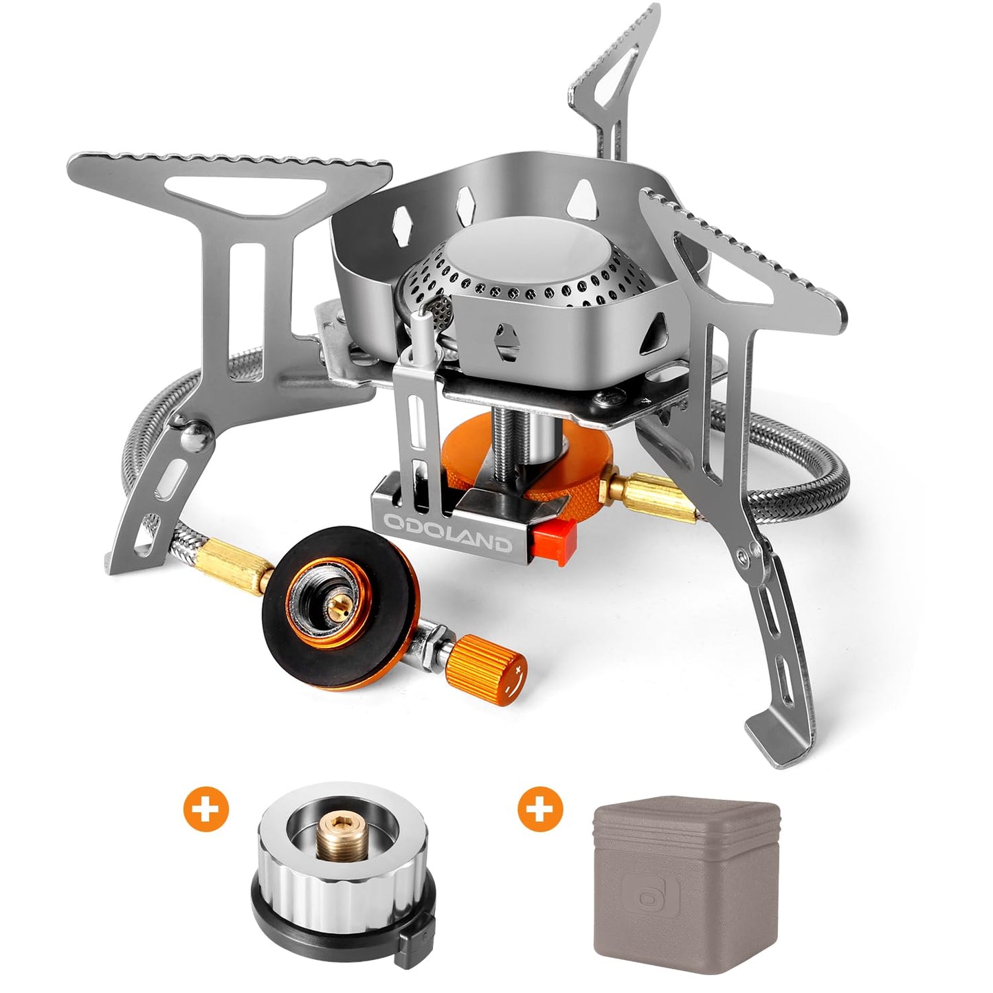 Odoland Camping Stove 3500W Gas Stove with Piezo Ignition, Windproof Gas Camping Stove for all Screw Cartridge Gas Burner, with Adapter Foldable Camping Stove Gray