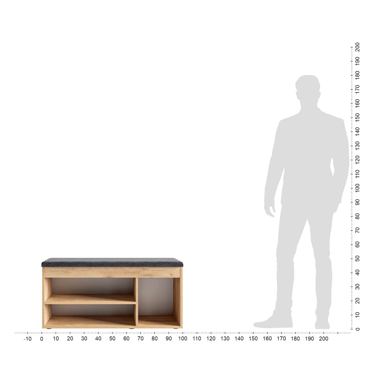 KOMTO shoe cabinet with bench for hallway - shoe rack bench with storage shoe bench with seating area | hallway bench honey oak Sofia 100 x 48 x 32 cm