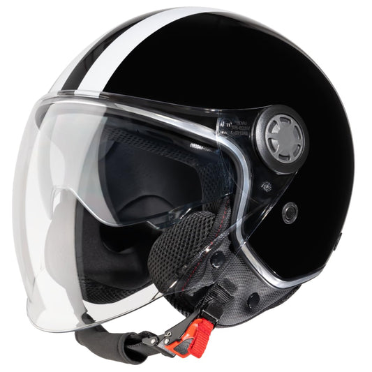 VINZ Parchi Jet Helmet with Dual Visor | Scooter Helmet Fashion Helmet with Stripes | Available in sizes XS-XXL | Jet helmet with sun visor | ECE 22.06 Certified | Motorcycle Helmet with Visor - Black