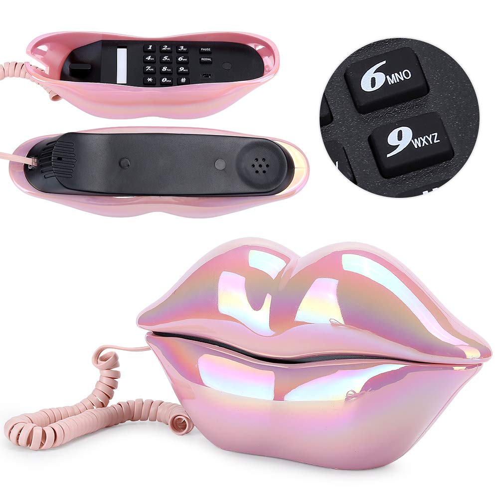 Dpofirs lip corded telephone, galvanized wire landline phone, ome desktop wired landline phone for home office telephones, decoration, collection, gifts for