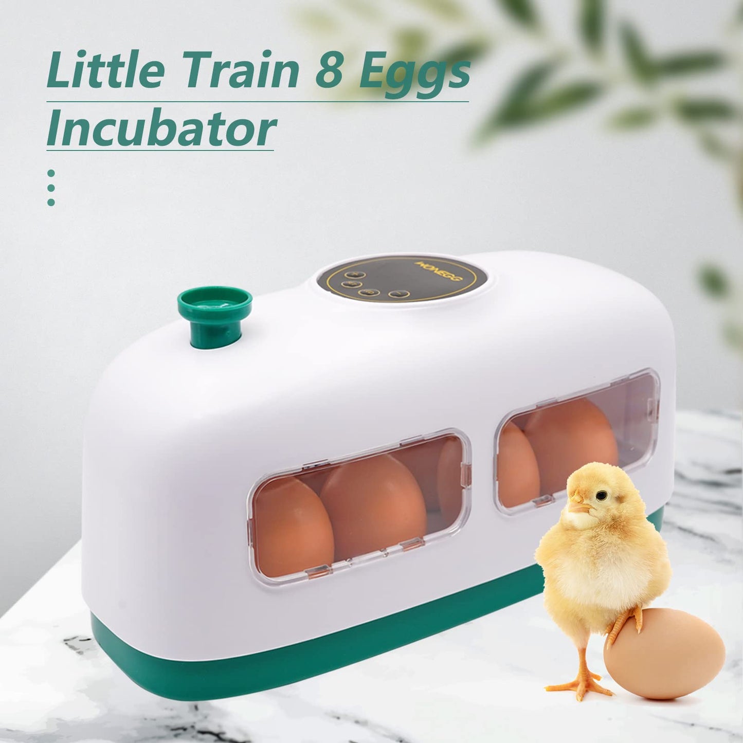 8 Eggs Incubator Chicken Hatcher Machine for Poultry Eggs, Small Train-shaped Egg Incubator with LED Light, Digital Temperature Control Hatching Machine for Hatching Birds, Quails, and Pigeons (White)