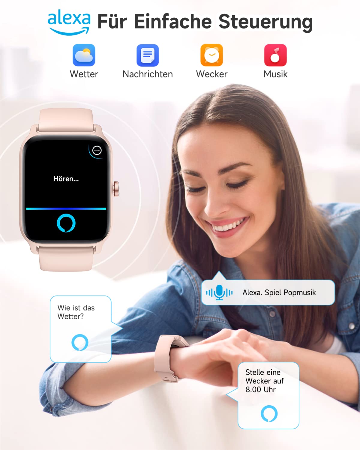 Gydom Smartwatch for Women with Phone Function Alexa Built-in, 1.8" Women's Fitness Watch with 100+ Sports Modes, Heart Rate Monitor SpO2 Sleep Monitor, IP68 Waterproof, Pedometer Watch Sports Watch for Android/iOS