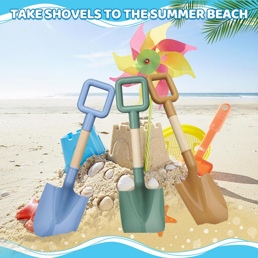 Beach shovel for kids, 16''/40cm sand spade with wooden handle, children's beach shovel for travel, plastic sandbox garden toys, toddler beach tools for digging snow (3PCS)