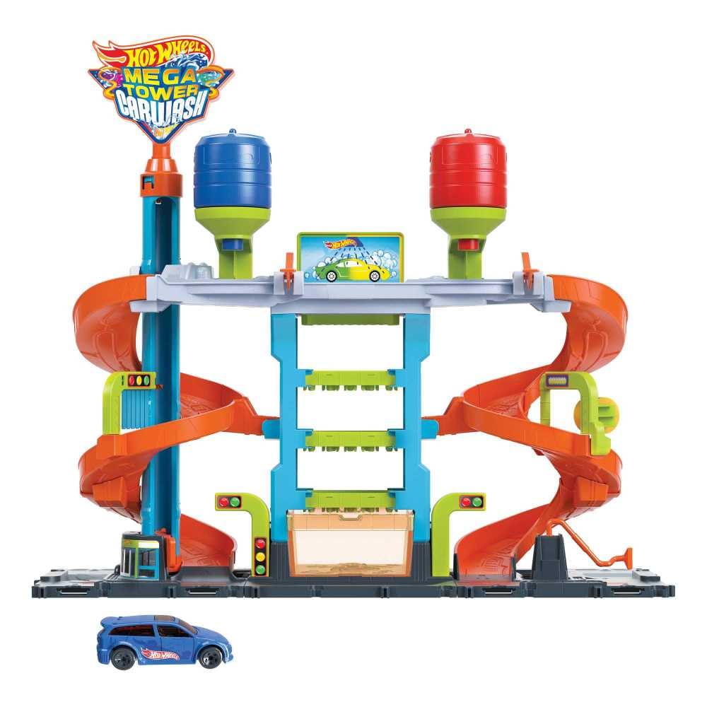 Hot Wheels City Race Track with Car Wash, color-changing feature, includes 1 toy car, suitable for kids aged 4 and up, HDP05.