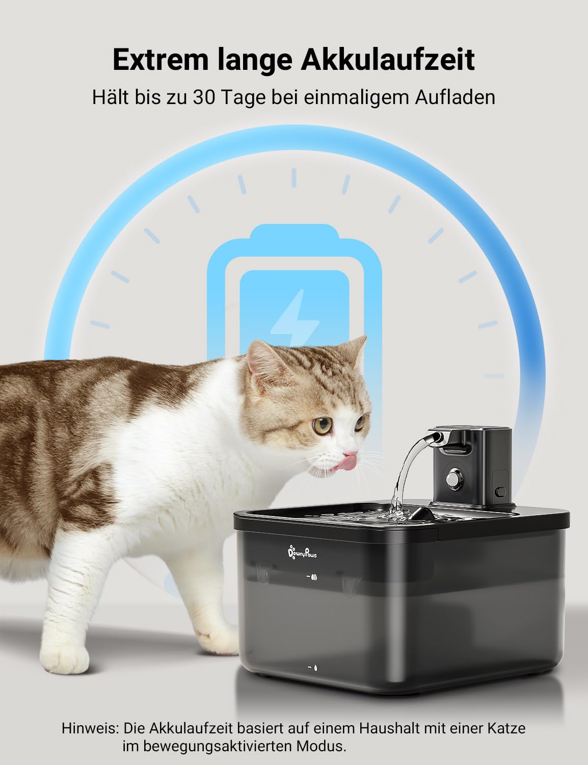 DownyPaws Cat Fountain Wireless, Battery Operated Drinking Fountain for Cats with Motion Sensor, 2.5L Cat Water Fountain Quiet No Power, Automatic Cat Water Dispenser, Black