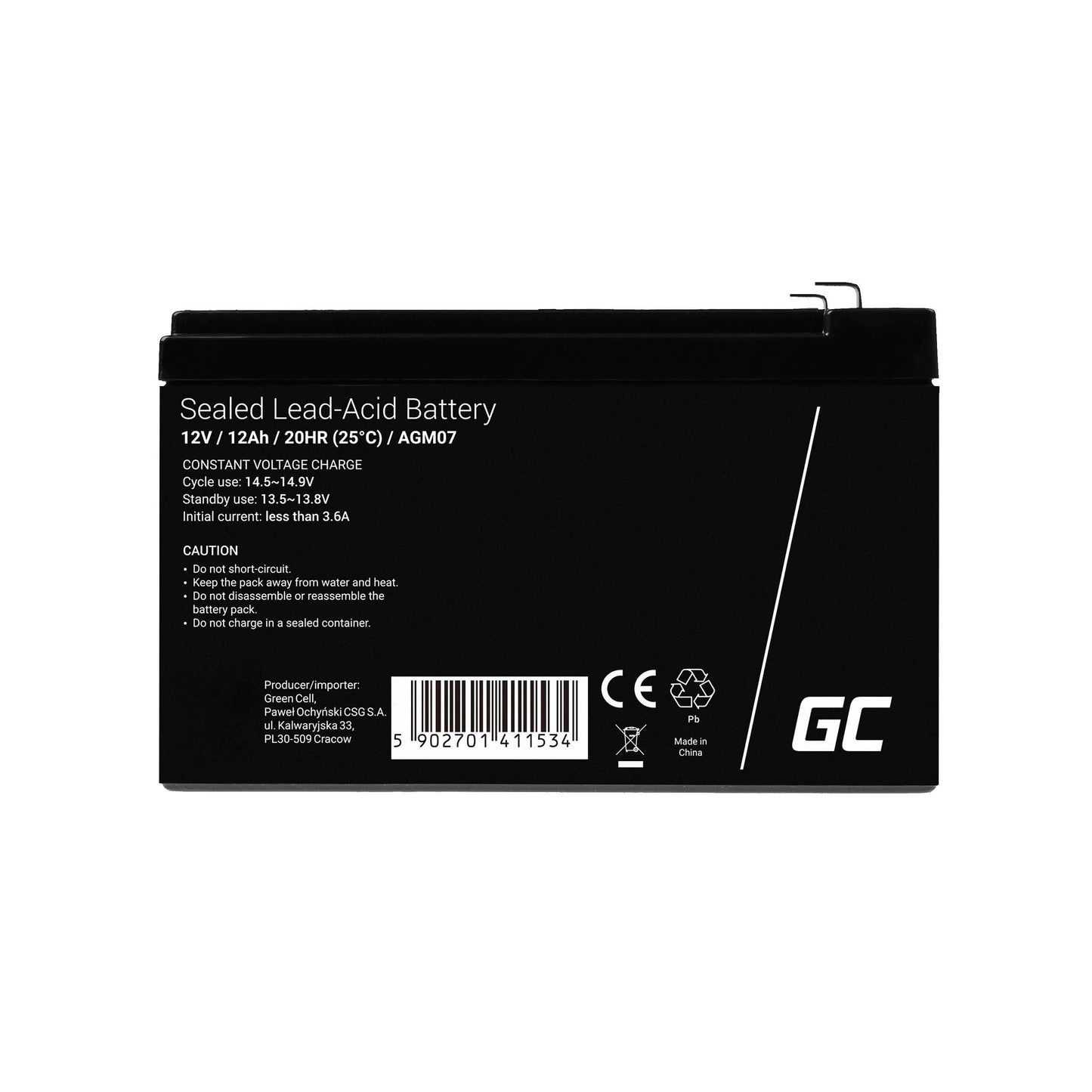 Green Cell AGM 12V 12Ah battery VRLA lead-acid battery replacement battery gel battery battery cyclically resistant unmanned toy, electric toy, alarm, emergency power, children's vehicles, children's quad, black