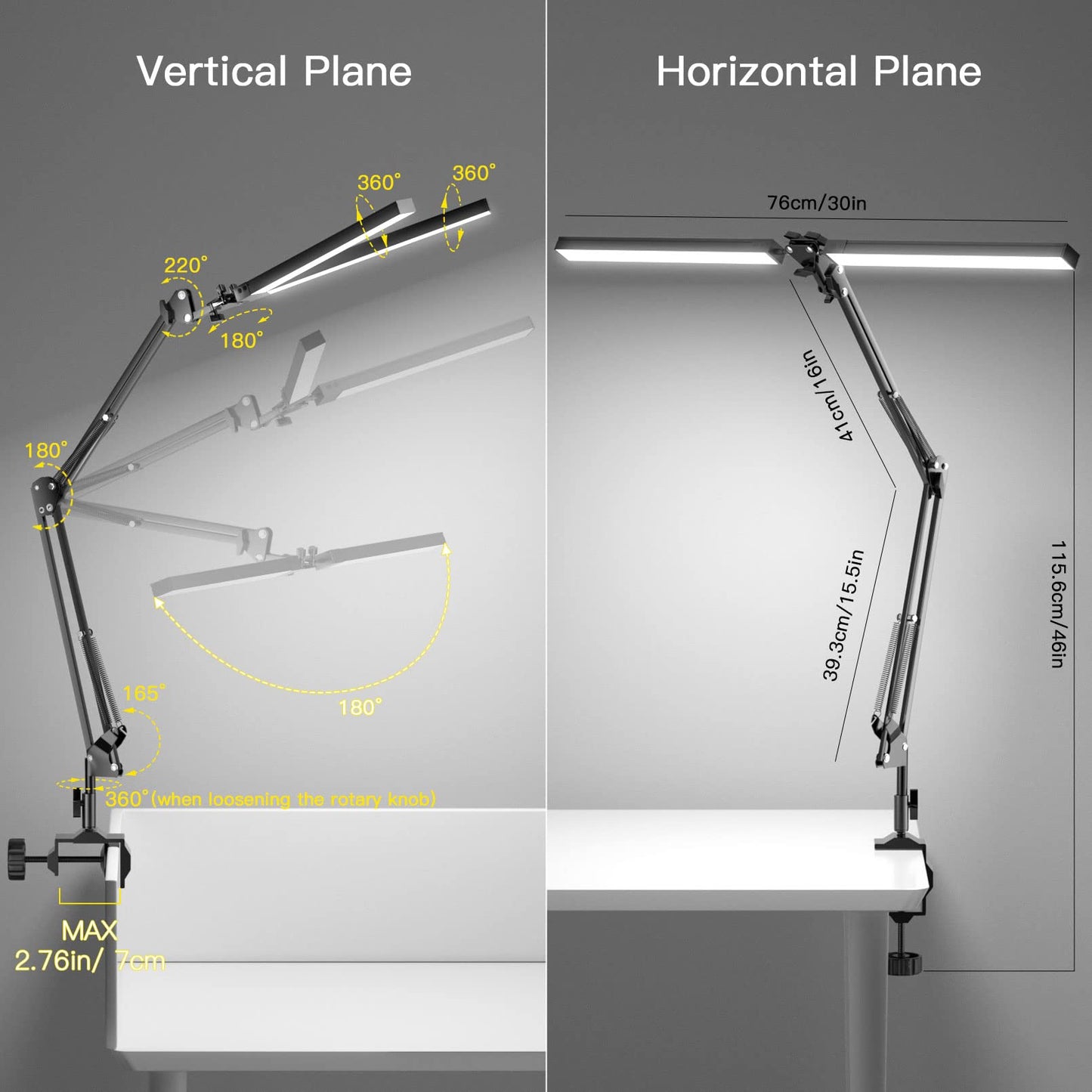 CHICLEW 24W LED Desk Lamp, Dual-Head Gooseneck Table Lamp Dimmable, 3 Color Temperatures & Stepless Dimming Reading Lamp, Eye-Care Clamp Lamp, Work Lamp Architect Lamp for Home/Office