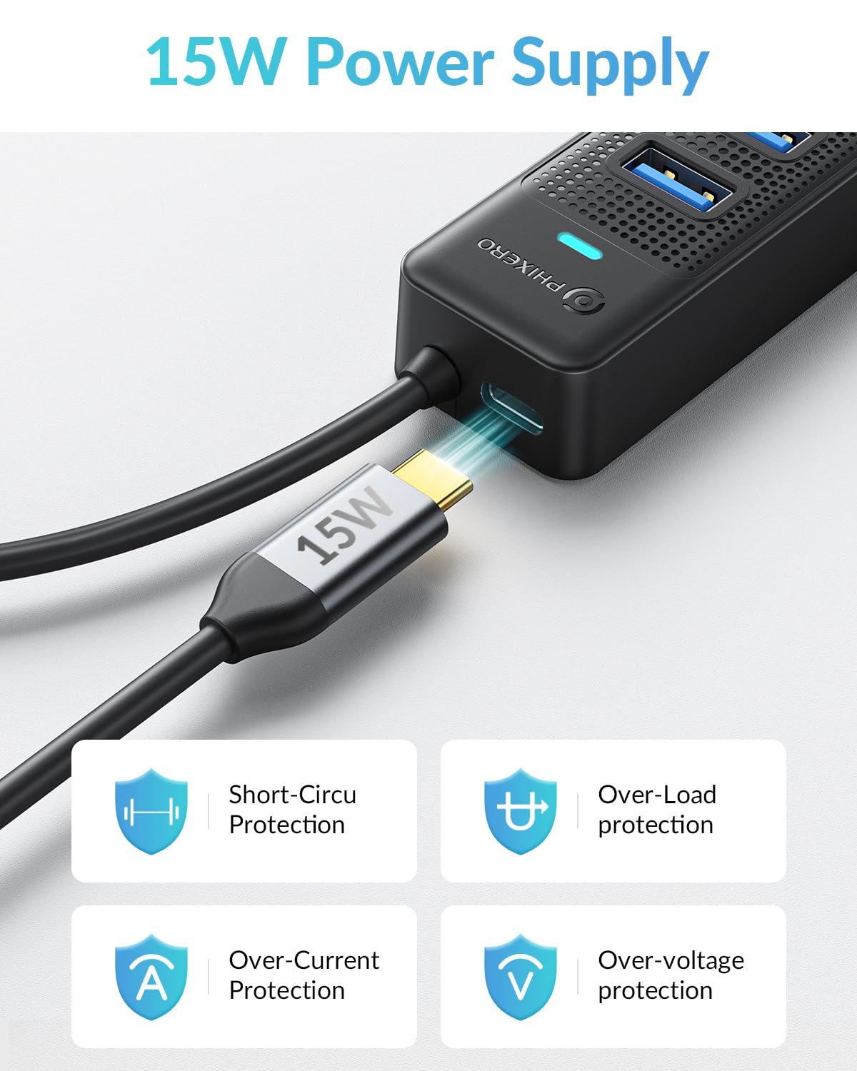 PHIXERO 7 Port USB Hub, 100CM Long Cable USB 3.0 Hub USB Distributor Adapter, Super Speed 5Gbps Data Hub, Compatible with All USB Port Devices