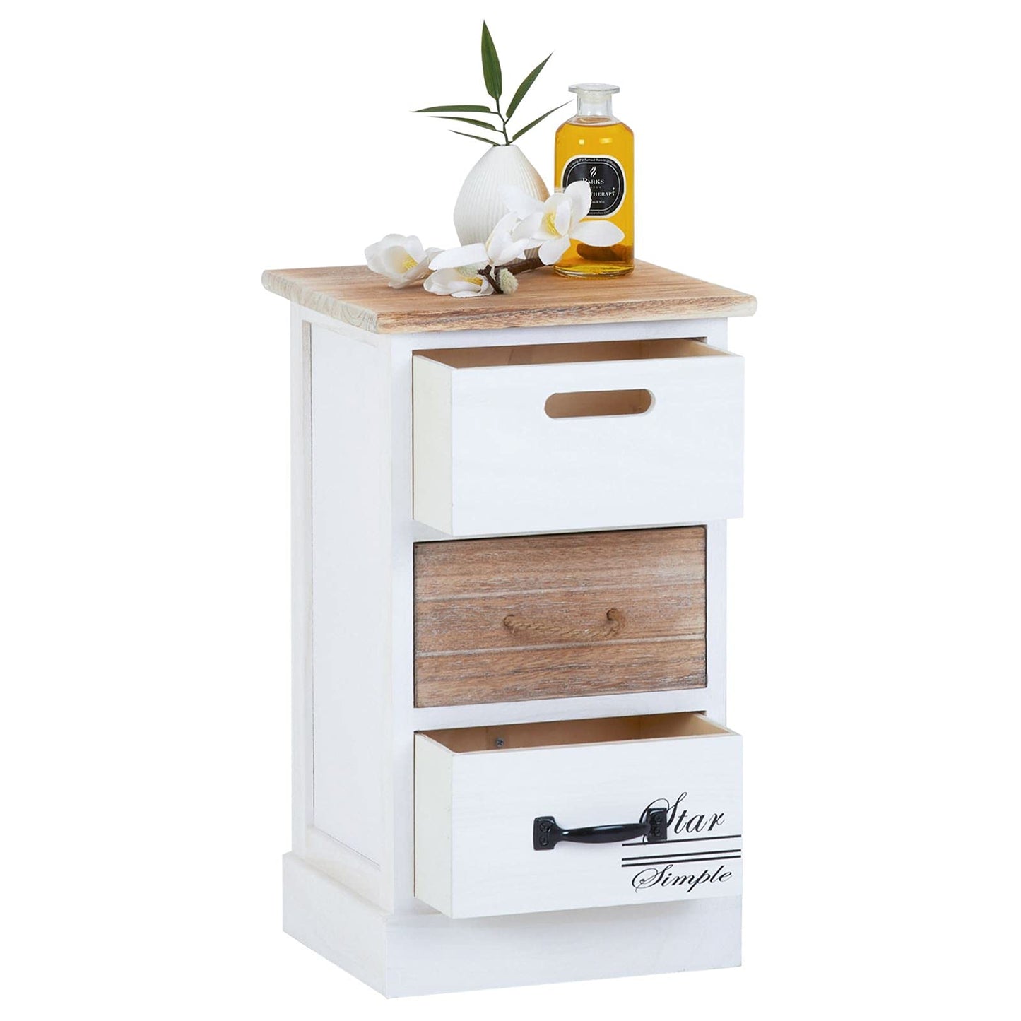 CARO-Möbel drawer cabinet Salva chest of drawers for box spring bed standing shelf storage shelf in white, shabby chic vintage look, 3 drawers