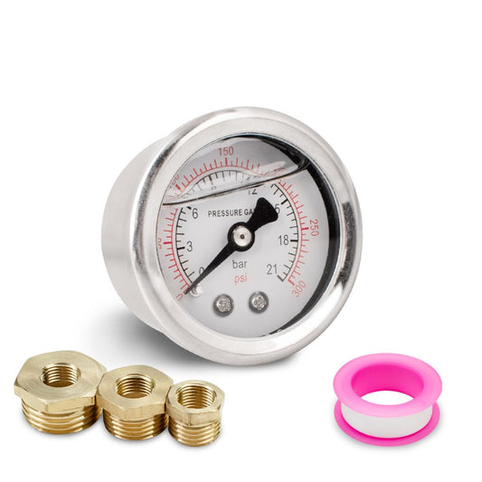 Innfeeltech 1-Pcs 40mm Pressure Gauge BSP 1/8" 0-21 Bar 0~300 Psi with 3-piece socket 1/8" to 1/4", 1/8" to 3/8", and 1/8" to 1/2" and a Teflon tape, axial