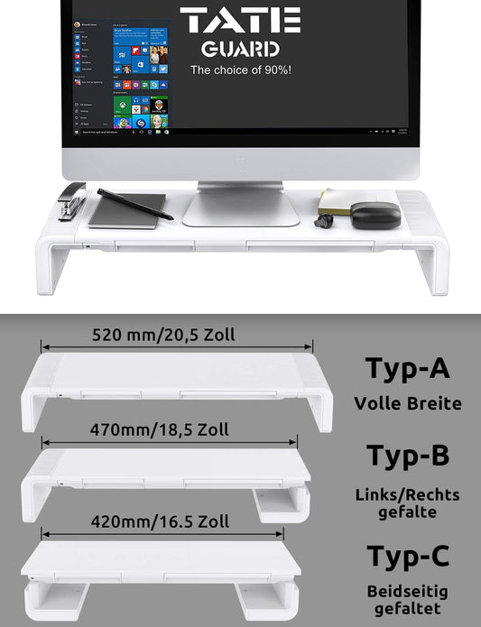 TATEGUARD Foldable Monitor Stand Riser Computer Monitor Stand with Adjustable Width compatible with iMac Printer Laptop with Storage Drawer Tablet & Phone Stand Holder White