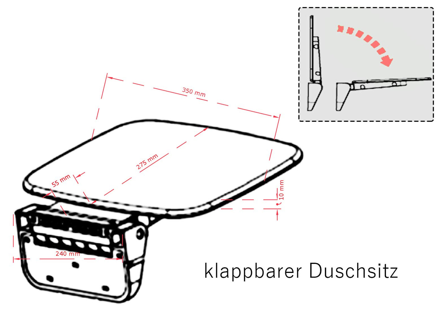 impex-bad_de Shower Seat Chrome-white Wall-mounted 150 kg capacity incl. mounting material 35 cm width