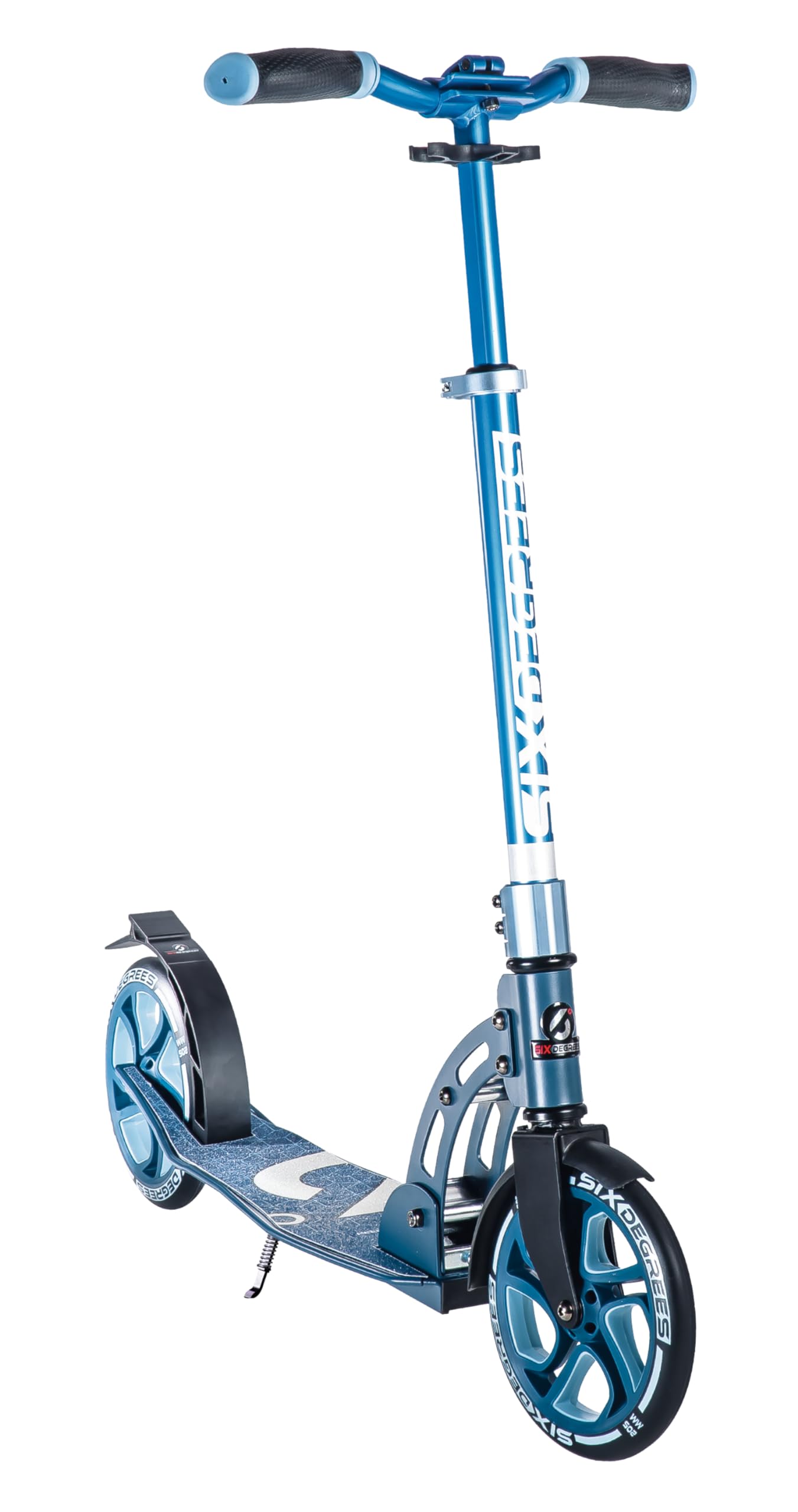 Six Degrees Aluminum Scooter with folding mechanism and stand, 205 mm, height adjustable, GS tested, blue, TEST WINNER