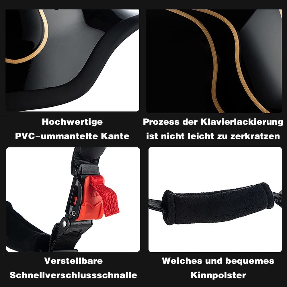 German motorcycle half helmets with ECE, retro jet helmet, chopper helmet, scooter helmet, bicycle helmet, with removable inner lining and quick release buckles M~XXL 57~64CM
