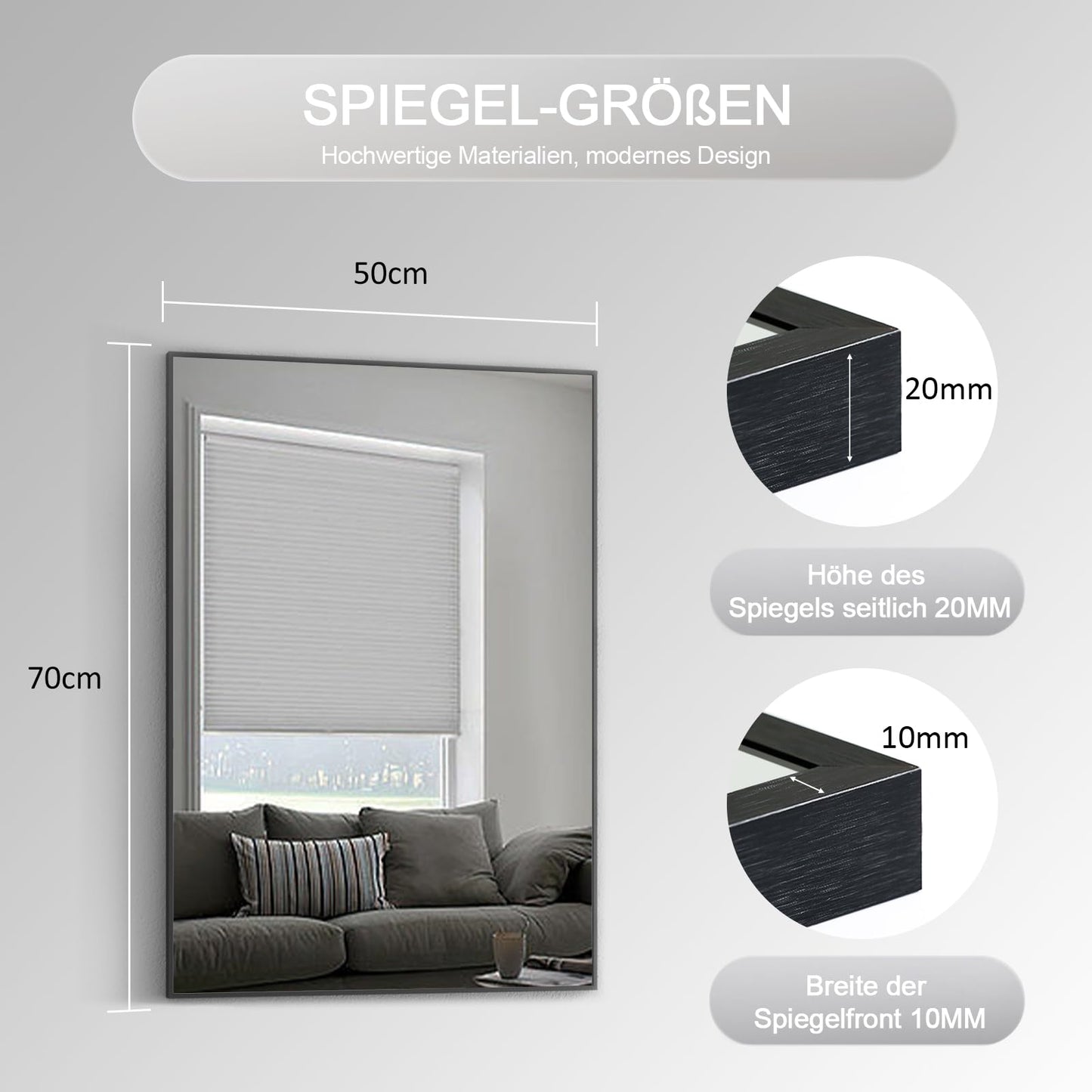 Goezes Black Mirror 50x70cm Bathroom Mirror Black Metal Frame Decorative Bathroom Wall Mirror for Bathroom, Living Room, Guest WC