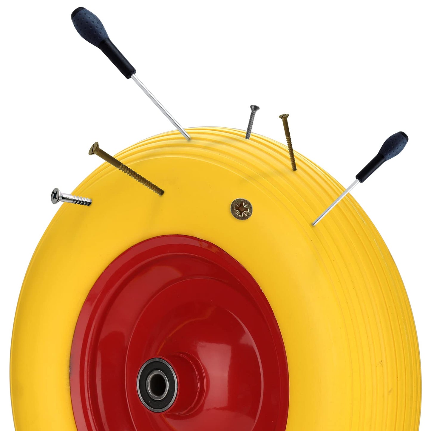 Jiubiaz wheelbarrow wheel 4.80 4.00-8 Solid rubber with axle, wheelbarrow wheel pneumatic tire replacement, rubber wheel, puncture-proof, Ø390mm, 200kg load capacity spare wheel, 95mm width tire for wheelbarrow.