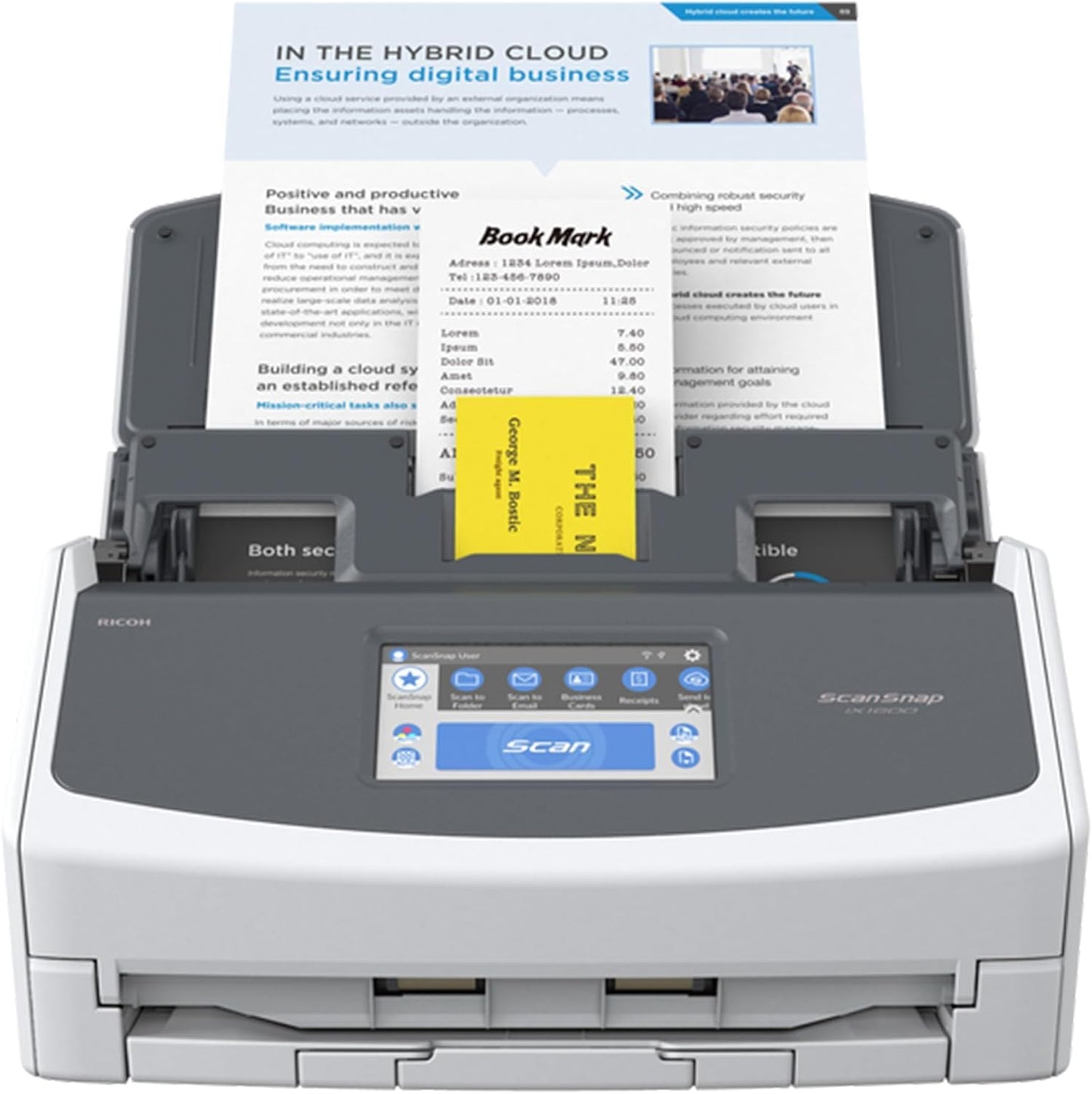 iX1600 ScanSnap Scanner (White) - A4, A5, A6, B5, B6, business card, postcard, letter, legal, and custom sizes, duplex, Wi-Fi, USB3.2, (40 pages/80 images/min) with ADF, White, ADF, 40 ppm