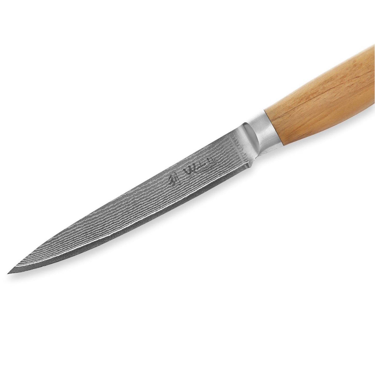 Wakoli Olive Damascus Knife Utility Knife | Kitchen knife with 12.5 cm blade of 67 layers of Damascus steel with VG10 core | Olive wood handle | for vegetables, meat & fruit | Vegetable knife in gift box