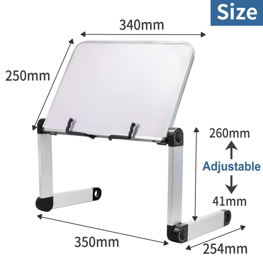Adjustable Ergonomic Book Stand with Office Clips for textbooks, music books, tablets, notebooks, recipe books, and more.